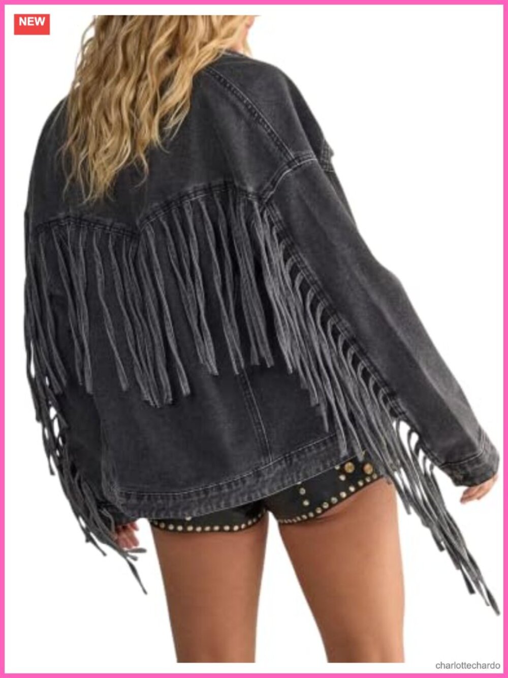 Oversized Fringed Denim Jacket for Women Western Cowgirl Cotton Buttons Long